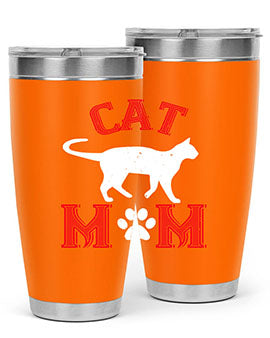 Cat Mom Style 35# Tumbler in stainless steel with vibrant cat-themed design, showcasing its double wall vacuum insulation.