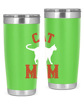 Cat Mom Style 35# Tumbler in stainless steel with vibrant cat-themed design, showcasing its double wall vacuum insulation.