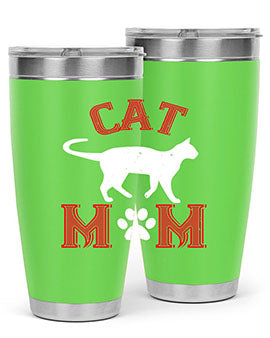 Cat Mom Style 35# Tumbler in stainless steel with vibrant cat-themed design, showcasing its double wall vacuum insulation.