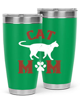 Cat Mom Style 35# Tumbler in stainless steel with vibrant cat-themed design, showcasing its double wall vacuum insulation.