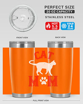 Cat Mom Style 35# Tumbler in stainless steel with vibrant cat-themed design, showcasing its double wall vacuum insulation.
