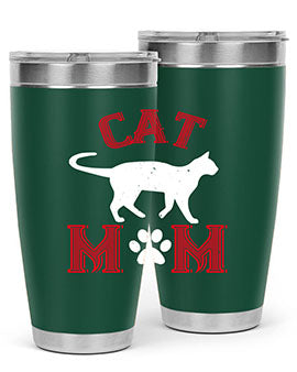Cat Mom Style 35# Tumbler in stainless steel with vibrant cat-themed design, showcasing its double wall vacuum insulation.