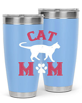 Cat Mom Style 35# Tumbler in stainless steel with vibrant cat-themed design, showcasing its double wall vacuum insulation.