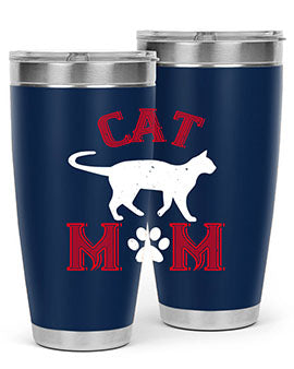 Cat Mom Style 35# Tumbler in stainless steel with vibrant cat-themed design, showcasing its double wall vacuum insulation.
