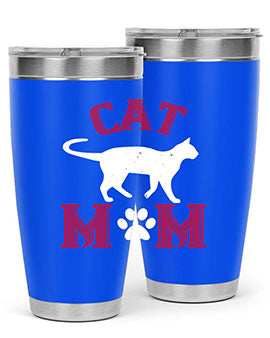 Cat Mom Style 35# Tumbler in stainless steel with vibrant cat-themed design, showcasing its double wall vacuum insulation.