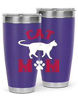 Cat Mom Style 35# Tumbler in stainless steel with vibrant cat-themed design, showcasing its double wall vacuum insulation.