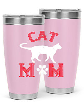 Cat Mom Style 35# Tumbler in stainless steel with vibrant cat-themed design, showcasing its double wall vacuum insulation.