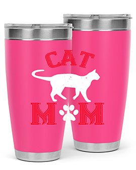 Cat Mom Style 35# Tumbler in stainless steel with vibrant cat-themed design, showcasing its double wall vacuum insulation.