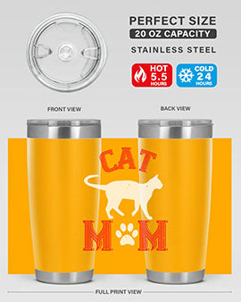 Cat Mom Style 35# Tumbler in stainless steel with vibrant cat-themed design, showcasing its double wall vacuum insulation.