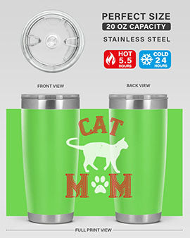 Cat Mom Style 35# Tumbler in stainless steel with vibrant cat-themed design, showcasing its double wall vacuum insulation.