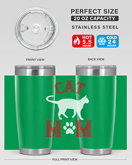 Cat Mom Style 35# Tumbler in stainless steel with vibrant cat-themed design, showcasing its double wall vacuum insulation.