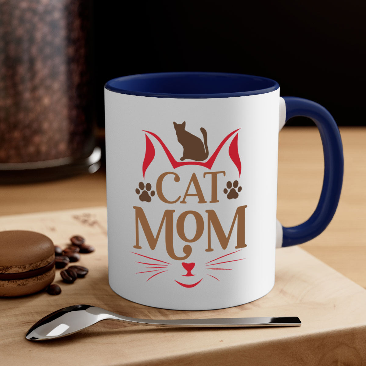 Cat Mom Style 6# Mug featuring a two-tone design with a colored handle and interior, available in five colors.