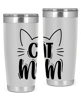 Cat Mom Style 85# Tumbler in stainless steel with a charming cat design, showcasing its double wall vacuum insulation and drink-thru lid.
