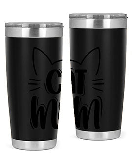 Cat Mom Style 85# Tumbler in stainless steel with a charming cat design, showcasing its double wall vacuum insulation and drink-thru lid.