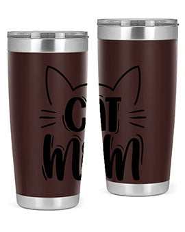 Cat Mom Style 85# Tumbler in stainless steel with a charming cat design, showcasing its double wall vacuum insulation and drink-thru lid.