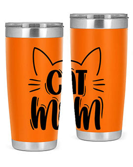 Cat Mom Style 85# Tumbler in stainless steel with a charming cat design, showcasing its double wall vacuum insulation and drink-thru lid.