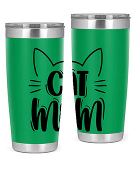 Cat Mom Style 85# Tumbler in stainless steel with a charming cat design, showcasing its double wall vacuum insulation and drink-thru lid.