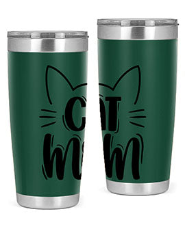 Cat Mom Style 85# Tumbler in stainless steel with a charming cat design, showcasing its double wall vacuum insulation and drink-thru lid.