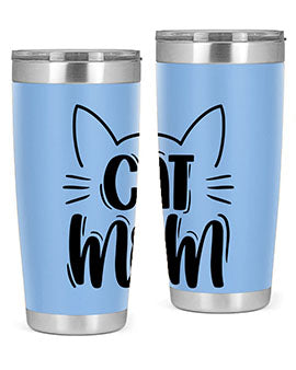 Cat Mom Style 85# Tumbler in stainless steel with a charming cat design, showcasing its double wall vacuum insulation and drink-thru lid.