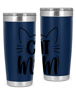 Cat Mom Style 85# Tumbler in stainless steel with a charming cat design, showcasing its double wall vacuum insulation and drink-thru lid.