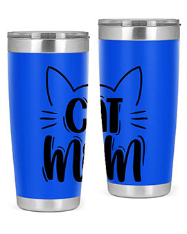 Cat Mom Style 85# Tumbler in stainless steel with a charming cat design, showcasing its double wall vacuum insulation and drink-thru lid.