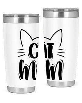 Cat Mom Style 85# Tumbler in stainless steel with a charming cat design, showcasing its double wall vacuum insulation and drink-thru lid.