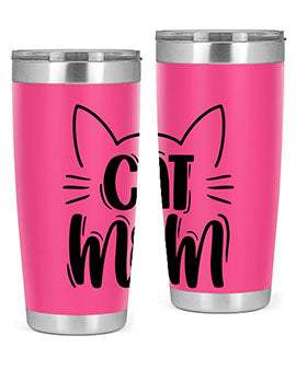 Cat Mom Style 85# Tumbler in stainless steel with a charming cat design, showcasing its double wall vacuum insulation and drink-thru lid.