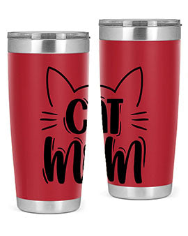 Cat Mom Style 85# Tumbler in stainless steel with a charming cat design, showcasing its double wall vacuum insulation and drink-thru lid.