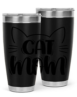 Cat Mom Style 85# Tumbler in stainless steel with a charming cat design, showcasing its double wall vacuum insulation and drink-thru lid.