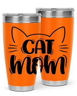 Cat Mom Style 85# Tumbler in stainless steel with a charming cat design, showcasing its double wall vacuum insulation and drink-thru lid.