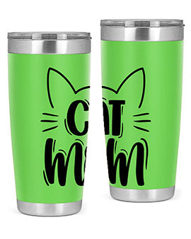 Cat Mom Style 85# Tumbler in stainless steel with a charming cat design, showcasing its double wall vacuum insulation and drink-thru lid.