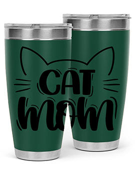 Cat Mom Style 85# Tumbler in stainless steel with a charming cat design, showcasing its double wall vacuum insulation and drink-thru lid.