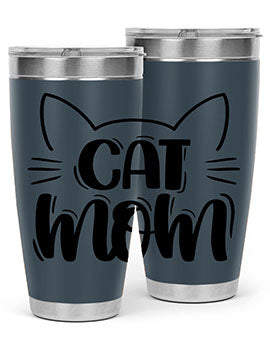 Cat Mom Style 85# Tumbler in stainless steel with a charming cat design, showcasing its double wall vacuum insulation and drink-thru lid.