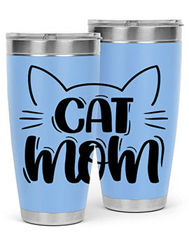 Cat Mom Style 85# Tumbler in stainless steel with a charming cat design, showcasing its double wall vacuum insulation and drink-thru lid.