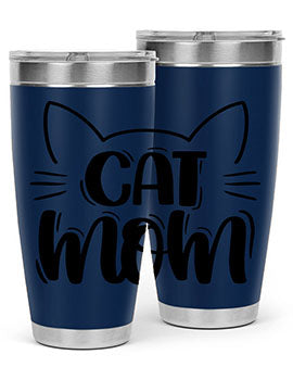 Cat Mom Style 85# Tumbler in stainless steel with a charming cat design, showcasing its double wall vacuum insulation and drink-thru lid.