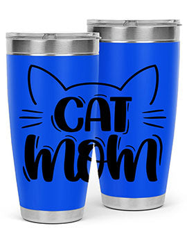 Cat Mom Style 85# Tumbler in stainless steel with a charming cat design, showcasing its double wall vacuum insulation and drink-thru lid.