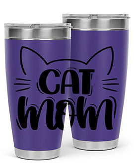 Cat Mom Style 85# Tumbler in stainless steel with a charming cat design, showcasing its double wall vacuum insulation and drink-thru lid.