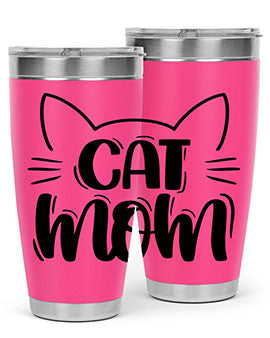 Cat Mom Style 85# Tumbler in stainless steel with a charming cat design, showcasing its double wall vacuum insulation and drink-thru lid.