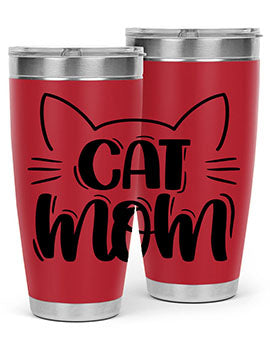 Cat Mom Style 85# Tumbler in stainless steel with a charming cat design, showcasing its double wall vacuum insulation and drink-thru lid.