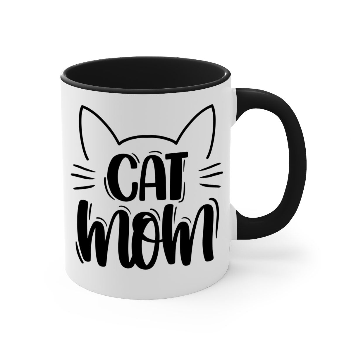 Cat Mom Style 85# Mug featuring a glossy finish with a colored handle and interior, available in multiple colors.