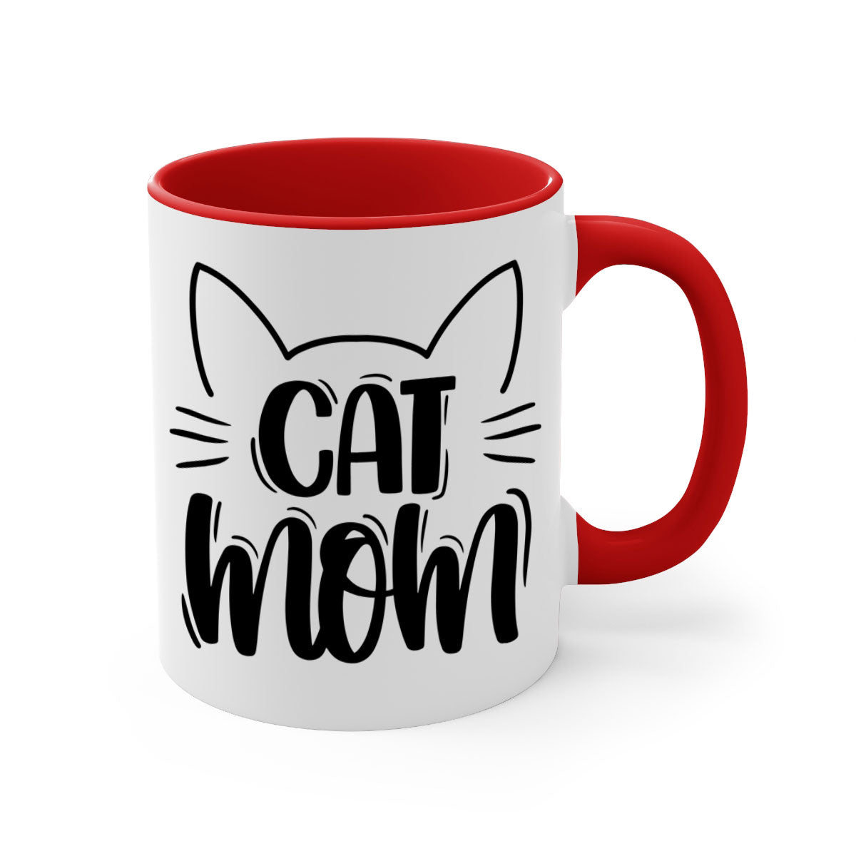 Cat Mom Style 85# Mug featuring a glossy finish with a colored handle and interior, available in multiple colors.