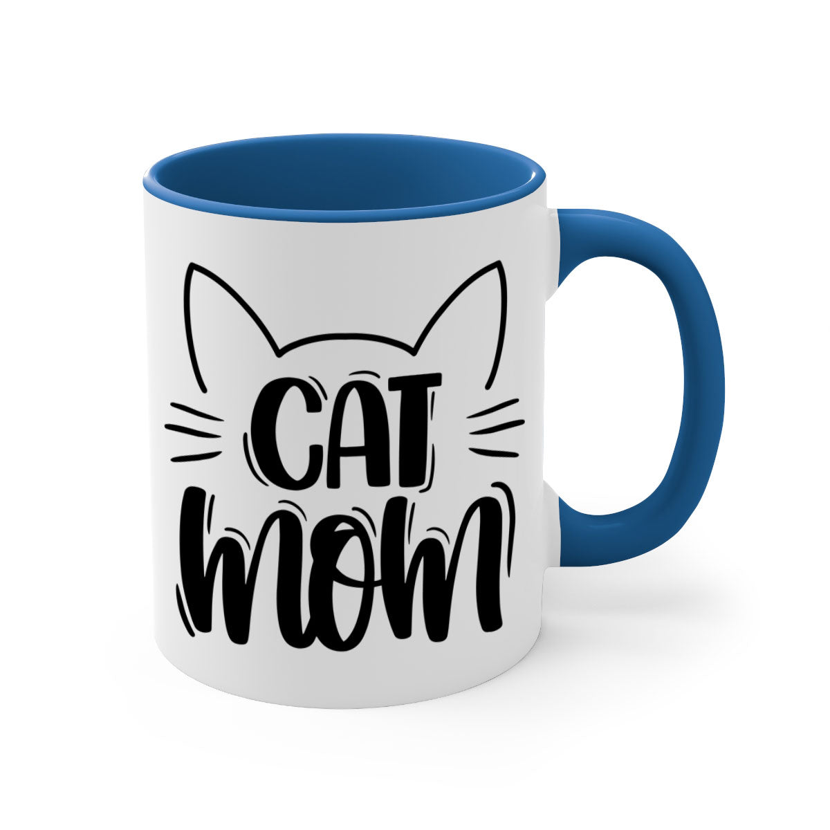 Cat Mom Style 85# Mug featuring a glossy finish with a colored handle and interior, available in multiple colors.