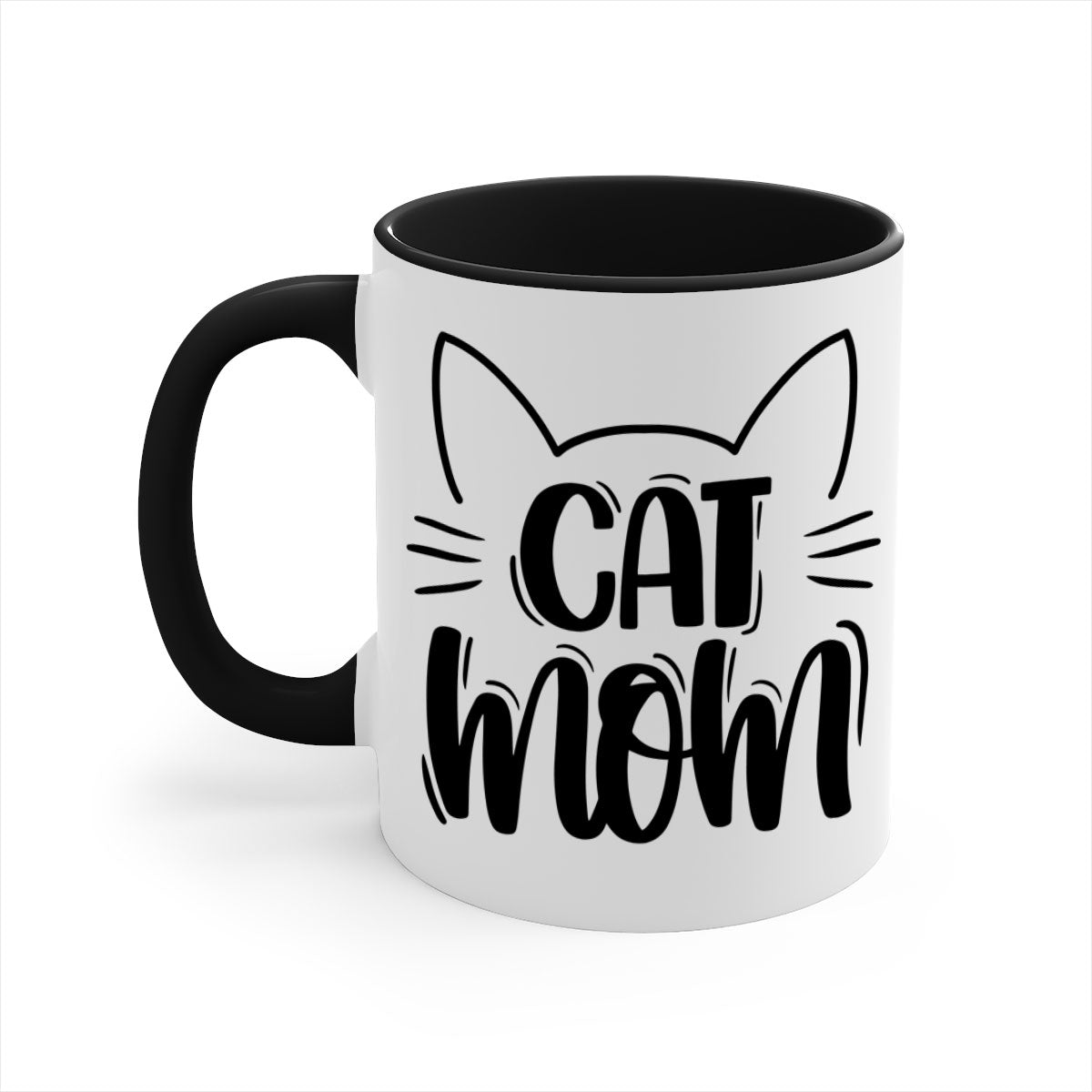 Cat Mom Style 85# Mug featuring a glossy finish with a colored handle and interior, available in multiple colors.