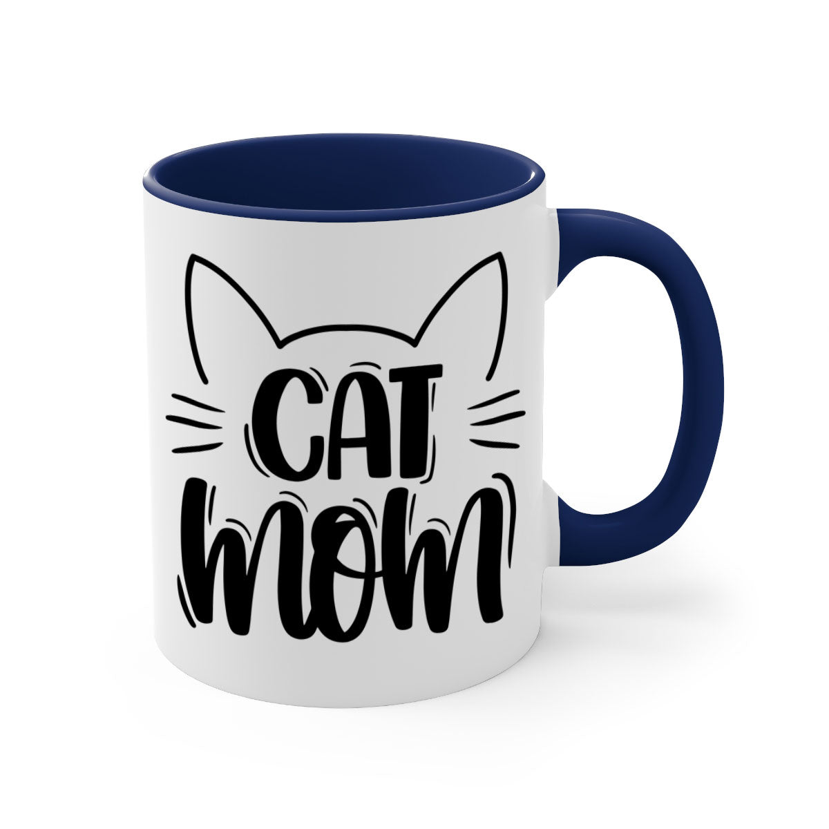 Cat Mom Style 85# Mug featuring a glossy finish with a colored handle and interior, available in multiple colors.