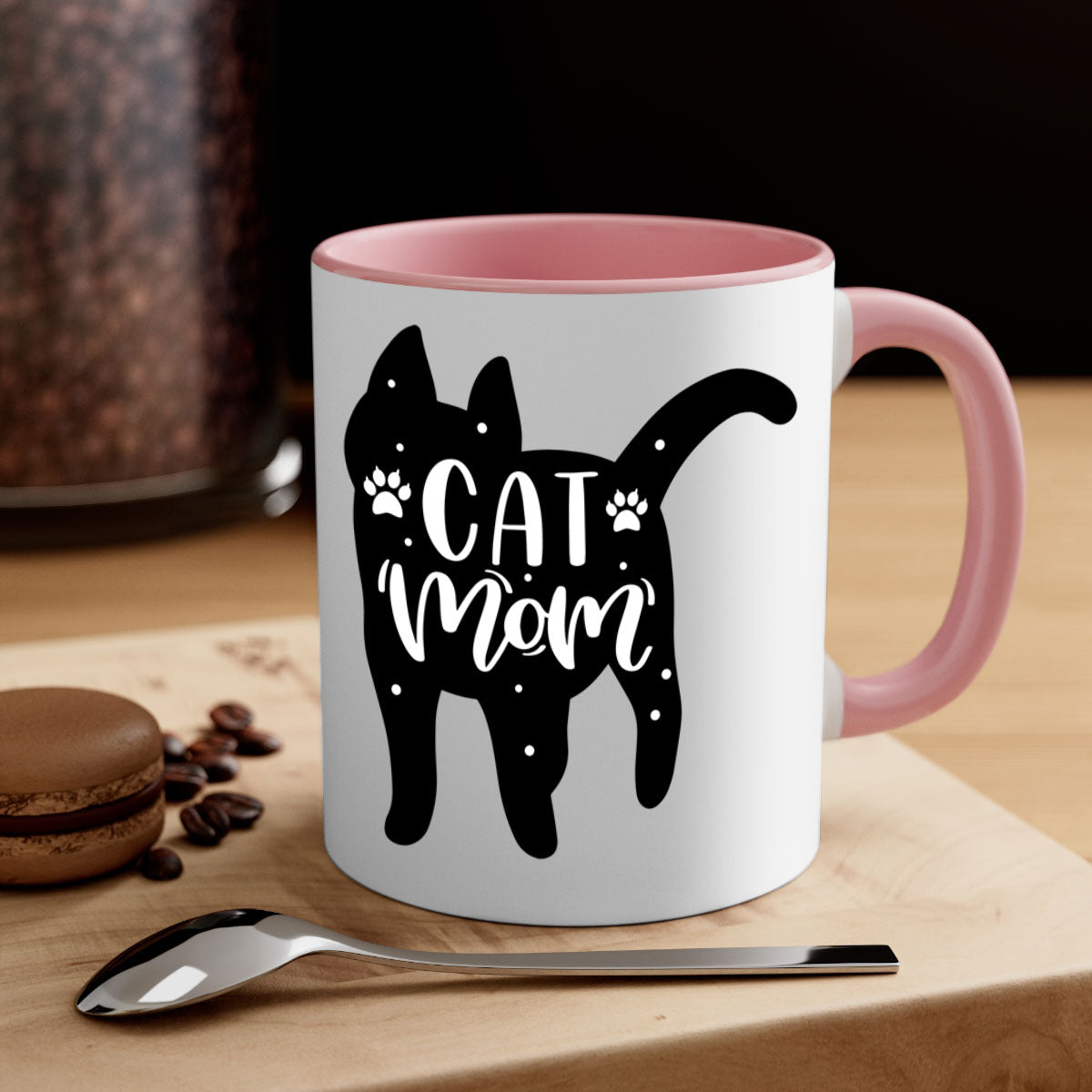 Cat Mom Style 86# Mug featuring a glossy finish, colored handle, and interior in five vibrant colors.