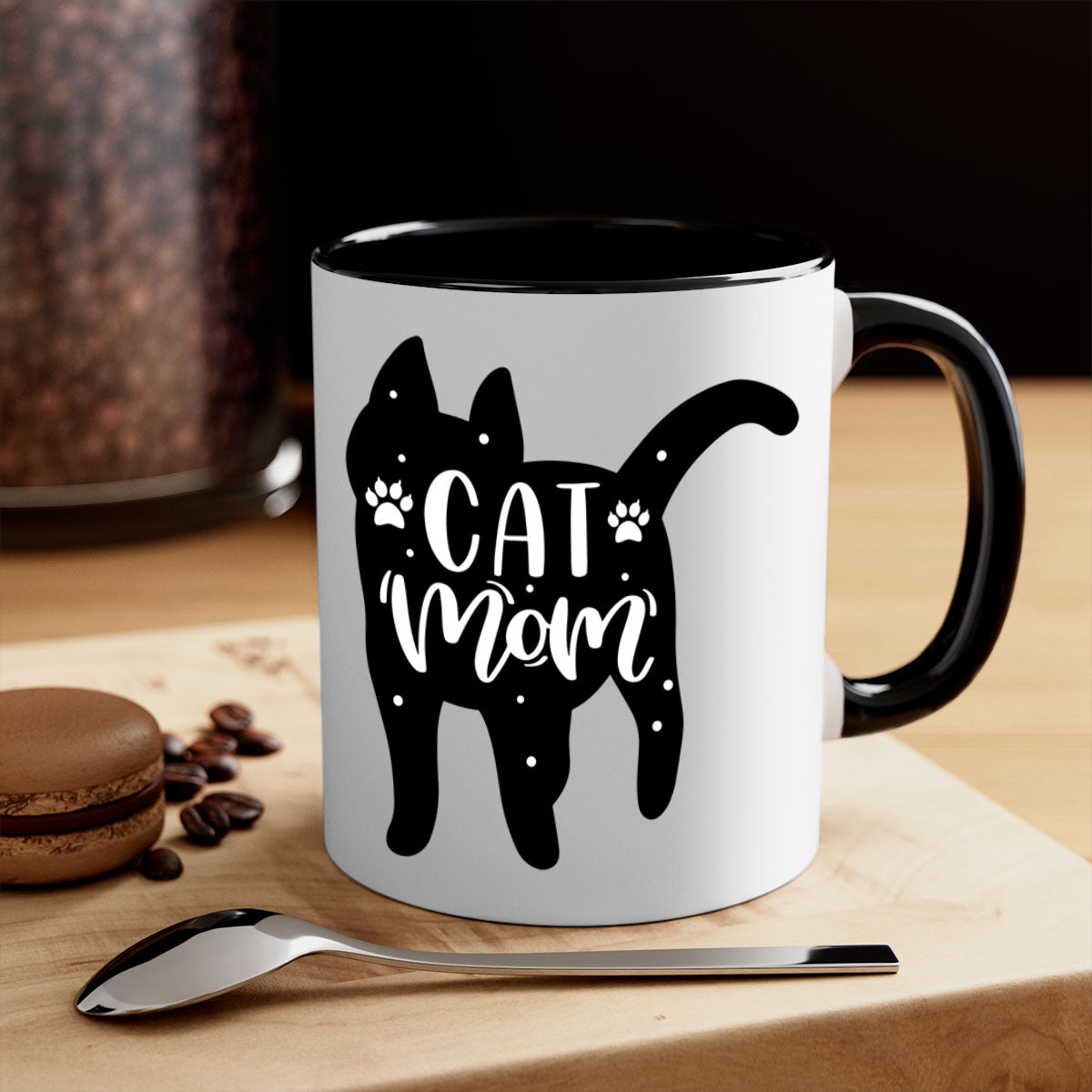 Cat Mom Style 86# Mug featuring a glossy finish, colored handle, and interior in five vibrant colors.