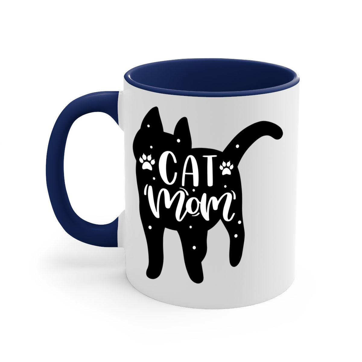 Cat Mom Style 86# Mug featuring a glossy finish, colored handle, and interior in five vibrant colors.