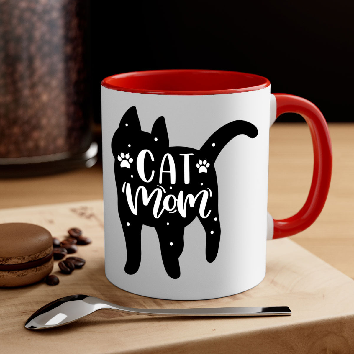 Cat Mom Style 86# Mug featuring a glossy finish, colored handle, and interior in five vibrant colors.