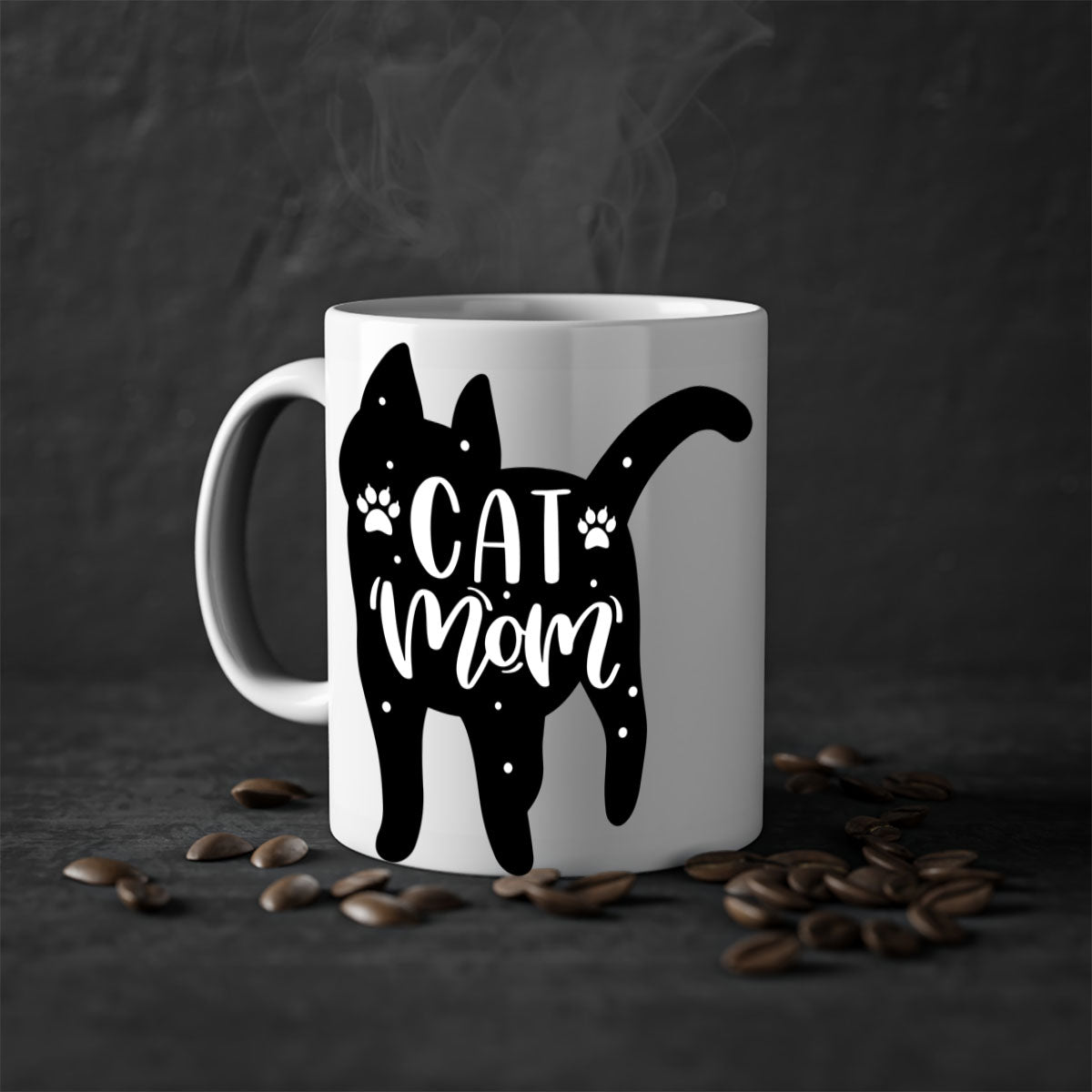 Cat Mom Style 86# Mug featuring a glossy finish, colored handle, and interior in five vibrant colors.
