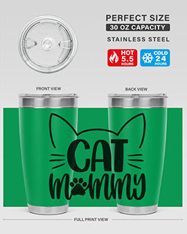 Cat Mommy Style 88# Tumbler in stainless steel with a stylish design, perfect for cat lovers.